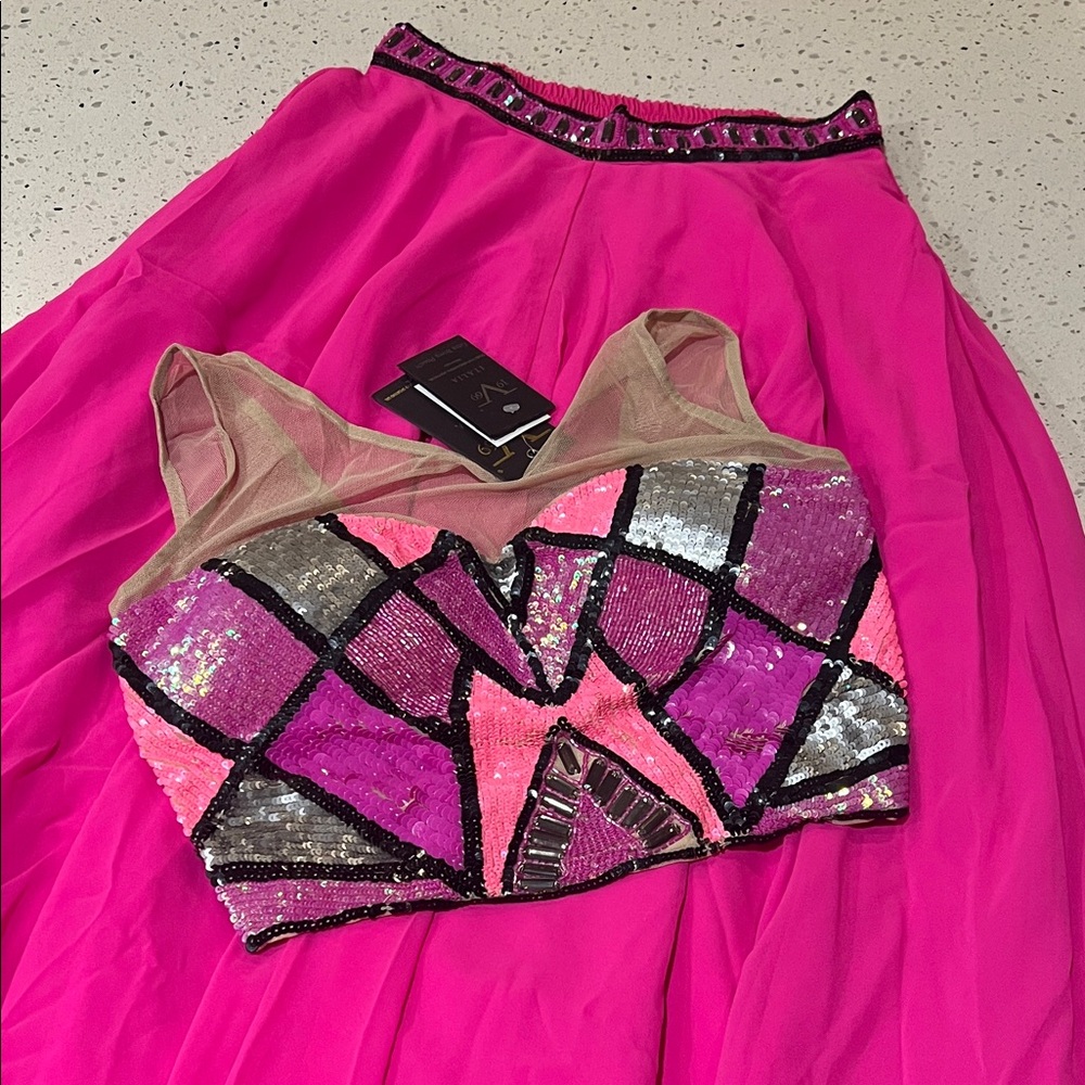 Pink and Silver Sequin Two-Piece Dress